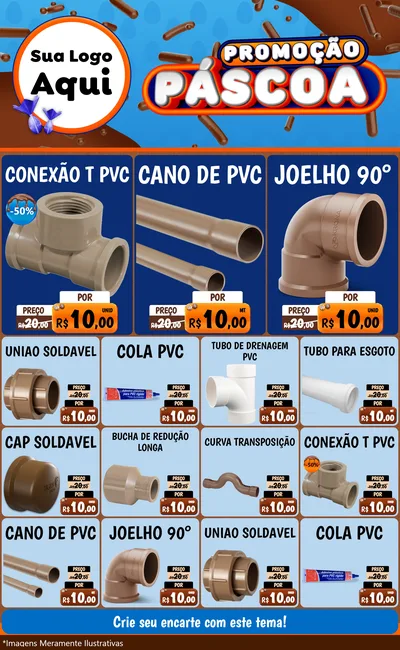 Modelo de Encarte para Encarte Grande com o tema Promoção Páscoa para Tubos e conexões