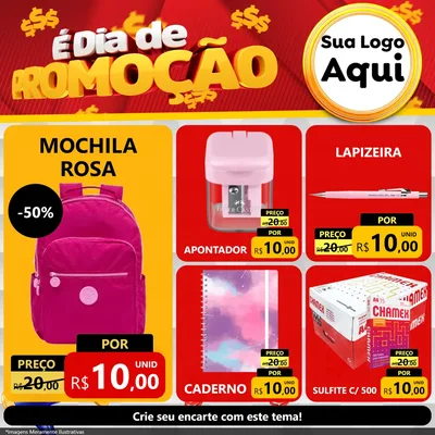 Modelo de Rede Social para Feed Facebook com o tema É Dia De Promoção para Papelaria