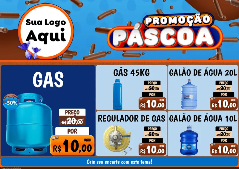 Modelo de Encarte para Encarte A4 Horizontal com o tema Promoção Páscoa para Água e gás