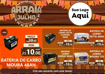 Modelo de Encarte para Encarte A4 Horizontal com o tema Arraiá de Julho - Junina para Baterias Elétricas