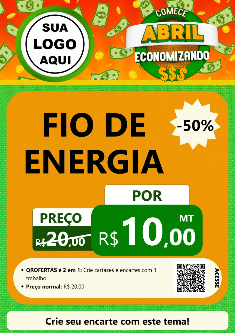 Modelo de Cartaz para Cartaz A4 Vertical com o tema Comece Abril Economizando para Materiais Elétricos
