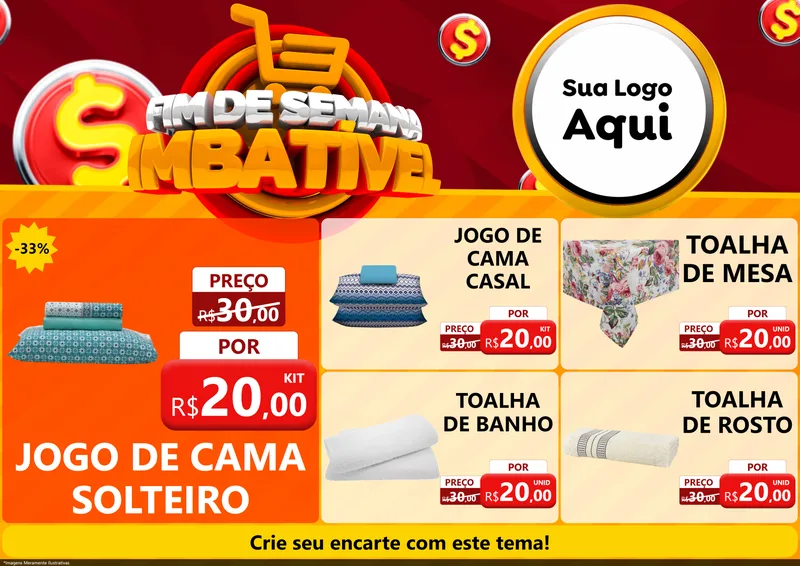 Modelo de Encarte para Encarte A4 Horizontal com o tema Fim de Semana Imbatível para Cama, Mesa e Banho