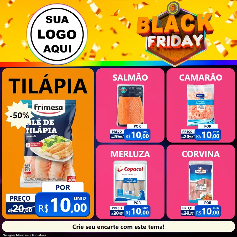 Modelo de Rede Social para Feed Facebook com o tema Black Friday para Peixaria