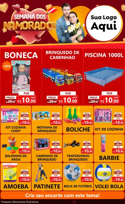 Modelo de Encarte para Encarte Grande com o tema Semana dos Namorados para Brinquedos
