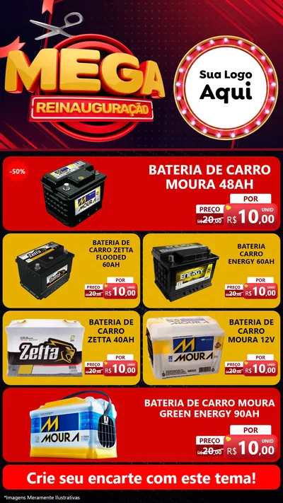 Modelo de TV para TV Vertical com o tema Mega Reinauguração para Baterias Elétricas