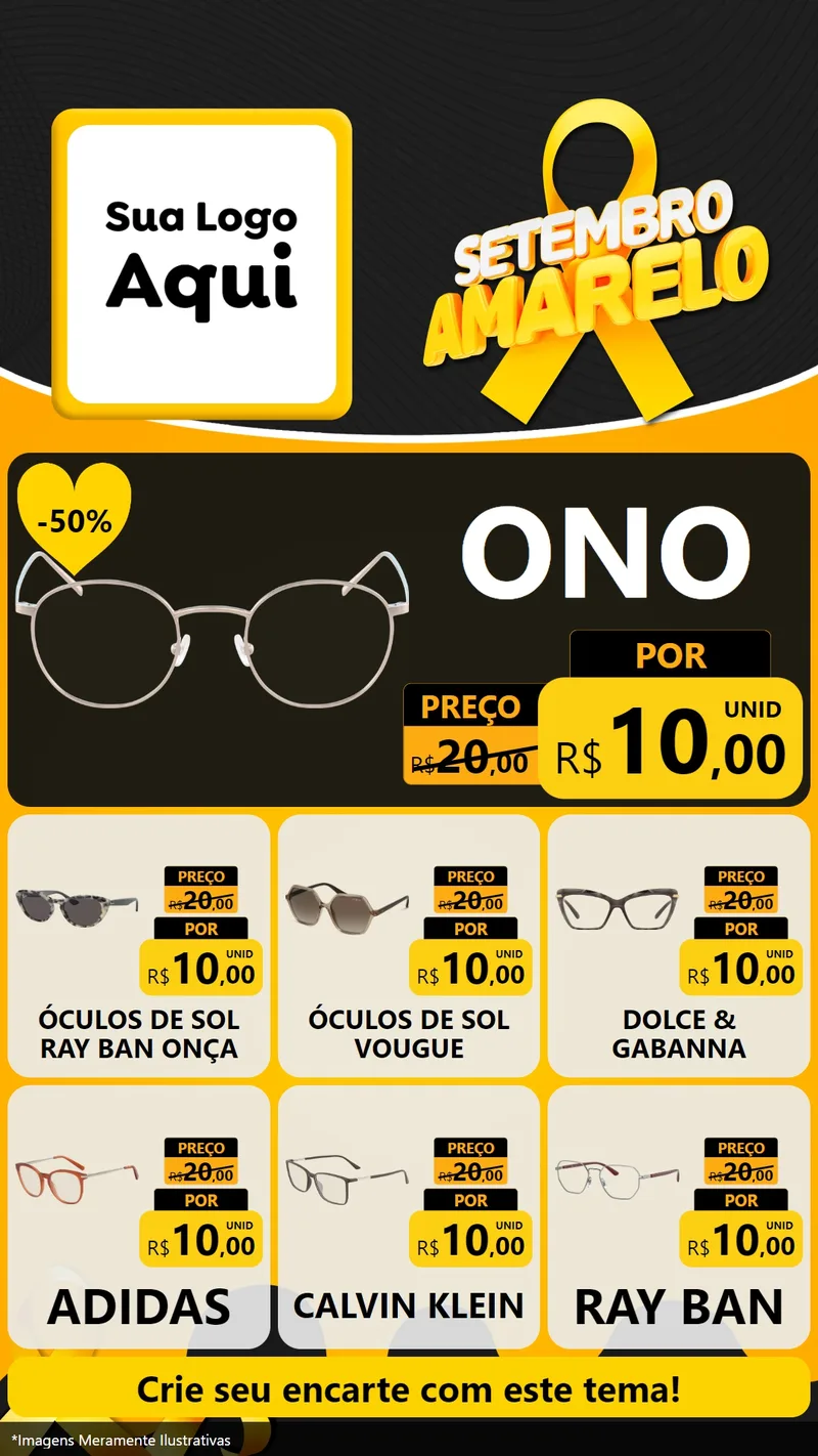 Modelo de Rede Social para Stories com o tema Setembro Amarelo para Óticas