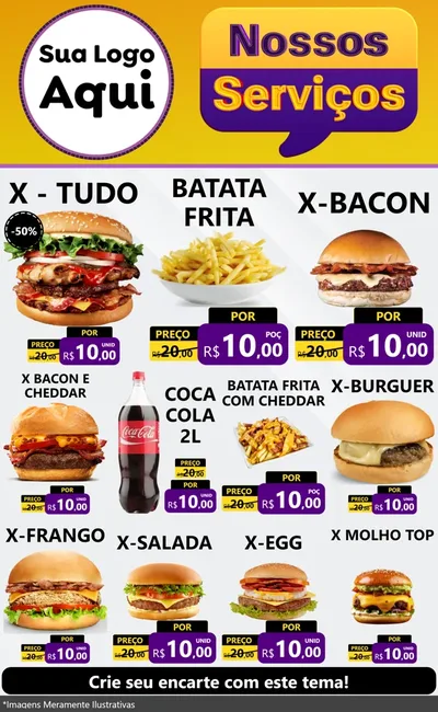 Modelo de Encarte para Encarte Grande com o tema Nossos Serviços para Hamburgueria