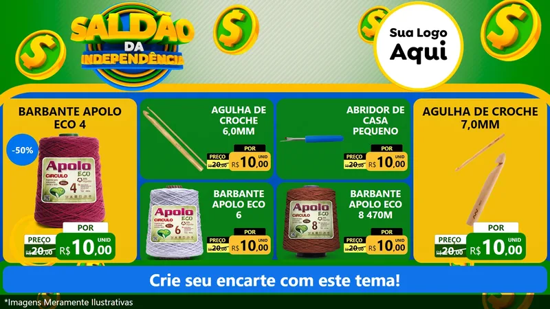 Modelo de TV para TV Horizontal com o tema Saldão da Indepêndencia para Armarinho e Aviamentos