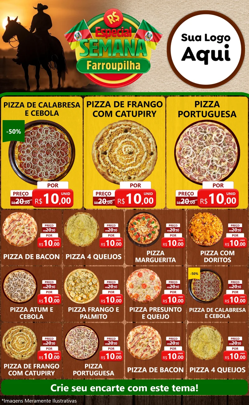 Modelo de Encarte para Encarte Grande com o tema Especial Semana Farroupilha para Pizzaria
