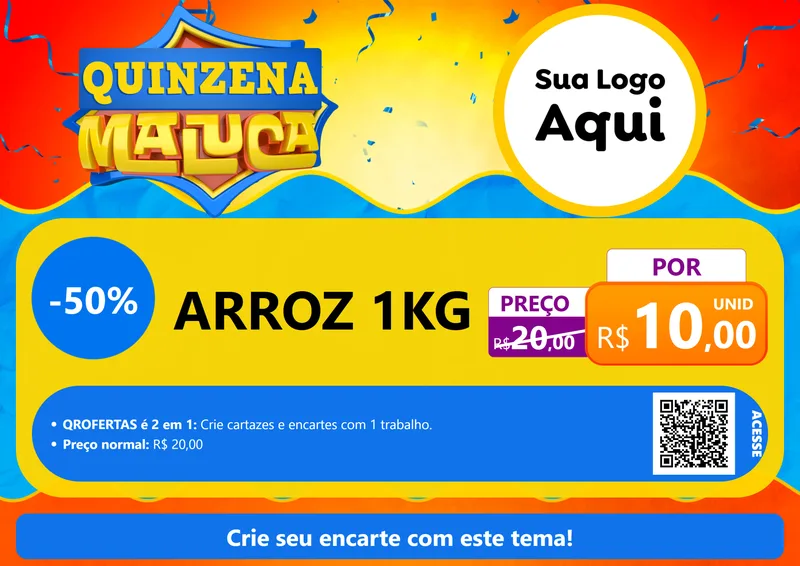 Modelo de Cartaz para Cartaz A4 Horizontal com o tema Quinzena Maluca para Supermercado