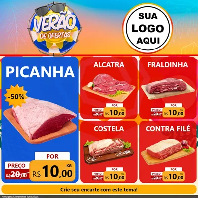 Modelo de Rede Social para Feed Facebook com o tema Verão de Ofertas para Açougue