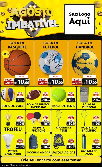 Modelo de Encarte para Encarte Grande com o tema Agosto Imbatível para Artigos Esportivos