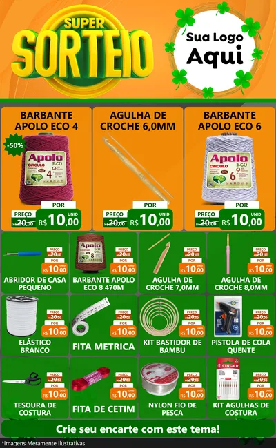 Modelo de Encarte para Encarte Grande com o tema Super Sorteio para Armarinho e Aviamentos