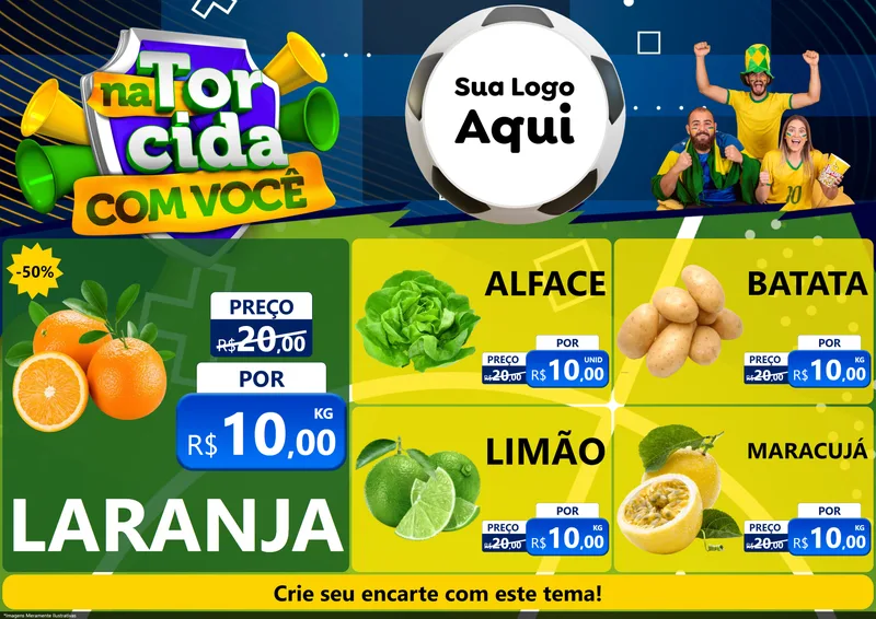 Modelo de Encarte para Encarte A4 Horizontal com o tema Na Torcida Com Você - Copa para Hortifrúti