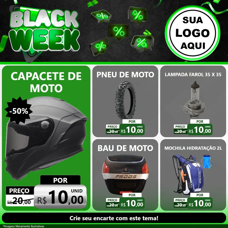 Modelo de Rede Social para Feed Facebook com o tema Black Week para Moto peças