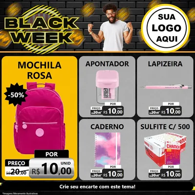 Modelo de Rede Social para Feed Facebook com o tema Black Week para Papelaria