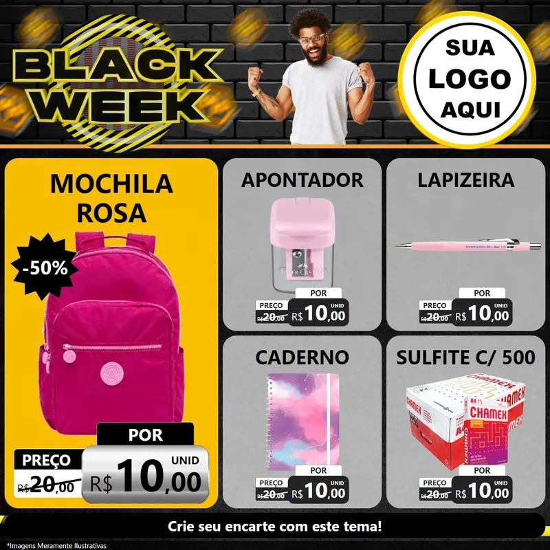 Modelo de Rede Social para Feed Facebook com o tema Black Week para Papelaria