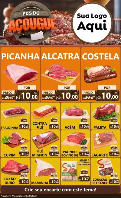 Modelo de Encarte para Encarte Grande com o tema Final de Semana do Açougue para Açougue