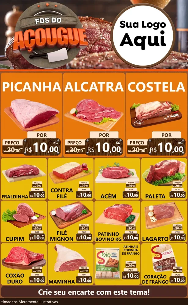 Modelo de Encarte para Encarte Grande com o tema Final de Semana do Açougue para Açougue