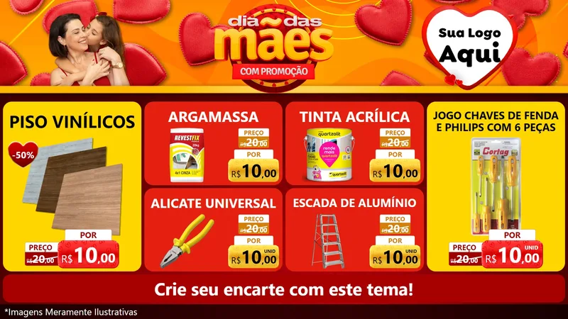 Modelo de TV para TV Horizontal com o tema Dia das Mães com Promoção para Material para Construção