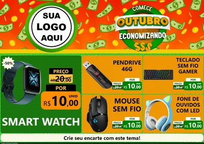 Modelo de Encarte para Encarte A4 Horizontal com o tema Comece Outubro Economizando para Informática