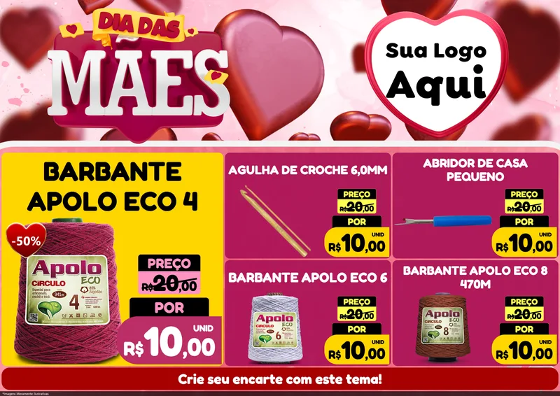 Modelo de Encarte para Encarte A4 Horizontal com o tema Dia Das Mães para Armarinho e Aviamentos