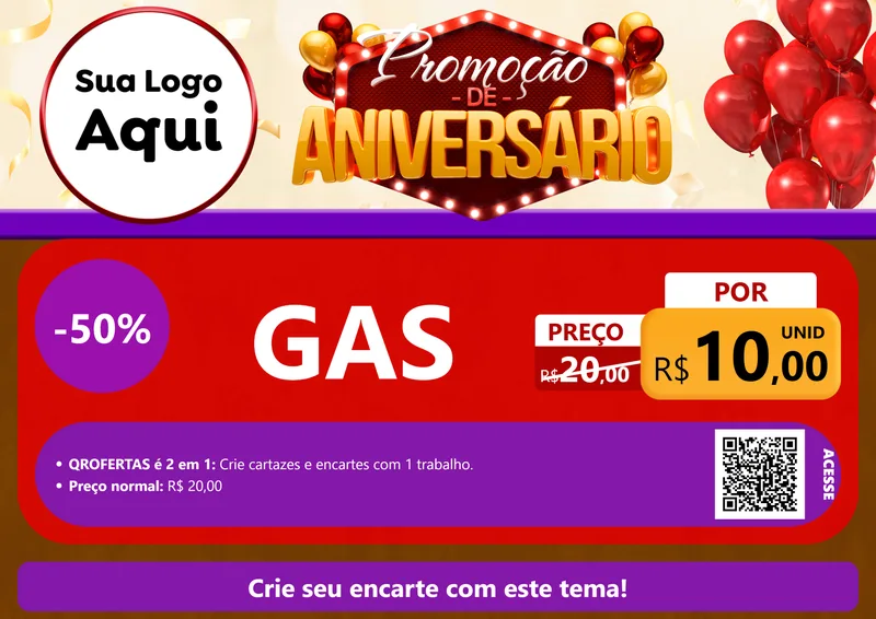 Modelo de Cartaz para Cartaz A4 Horizontal com o tema Promoção de Aniversário para Água e gás