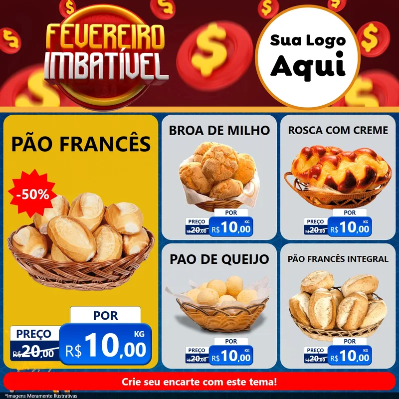 Modelo de Rede Social para Feed Facebook com o tema Fevereiro Imbatível para Padaria