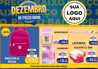 Modelo de Encarte para Encarte A4 Horizontal com o tema Dezembro de Preço Baixo para Papelaria