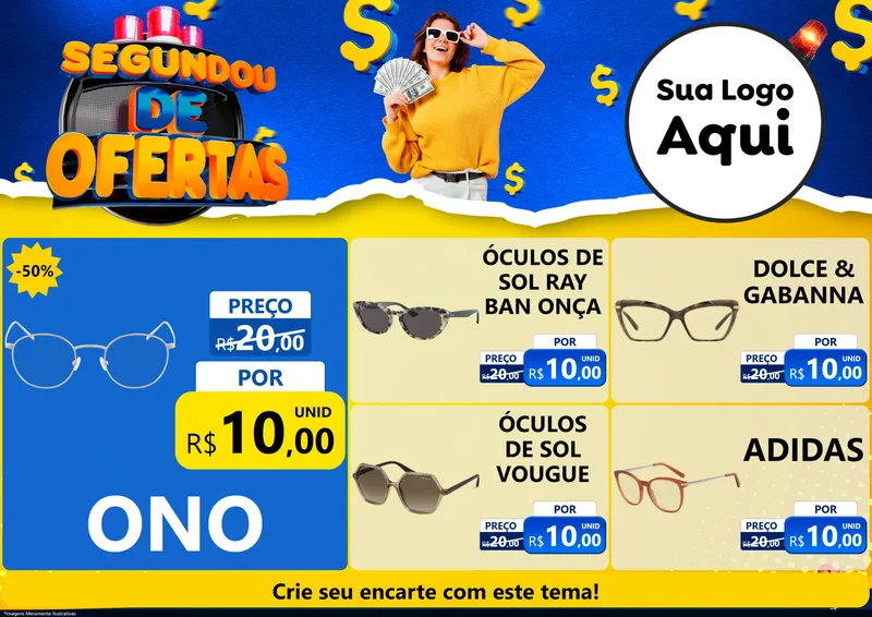 Modelo de Encarte para Encarte A4 Horizontal com o tema Segundou de Ofertas para Óticas