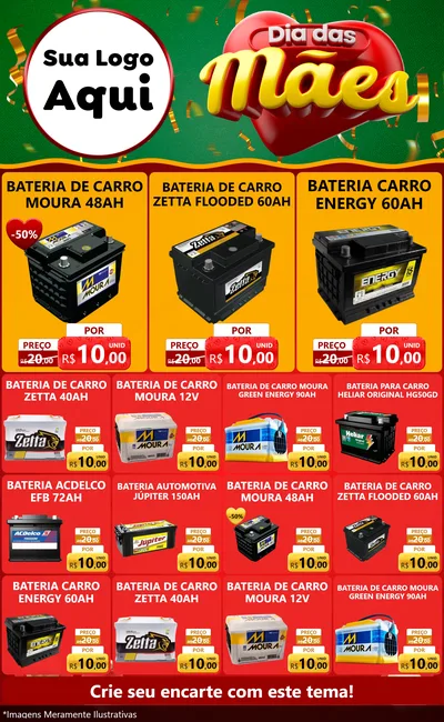 Modelo de Encarte para Encarte Grande com o tema Dia das Mães para Baterias Elétricas