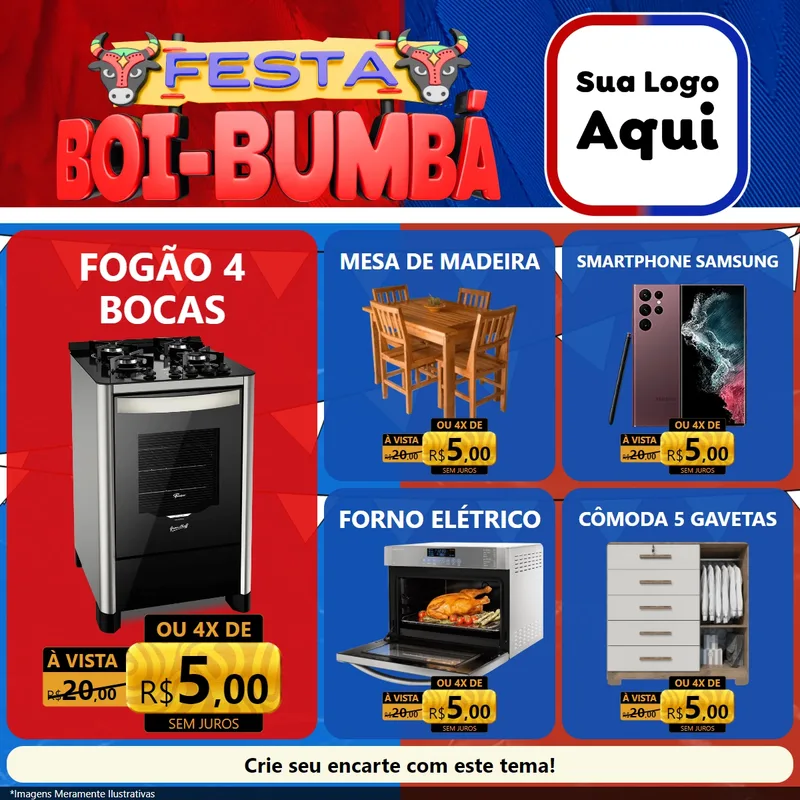 Modelo de Rede Social para Feed Facebook com o tema Festa Boi Bumbá para Móveis e Eletro
