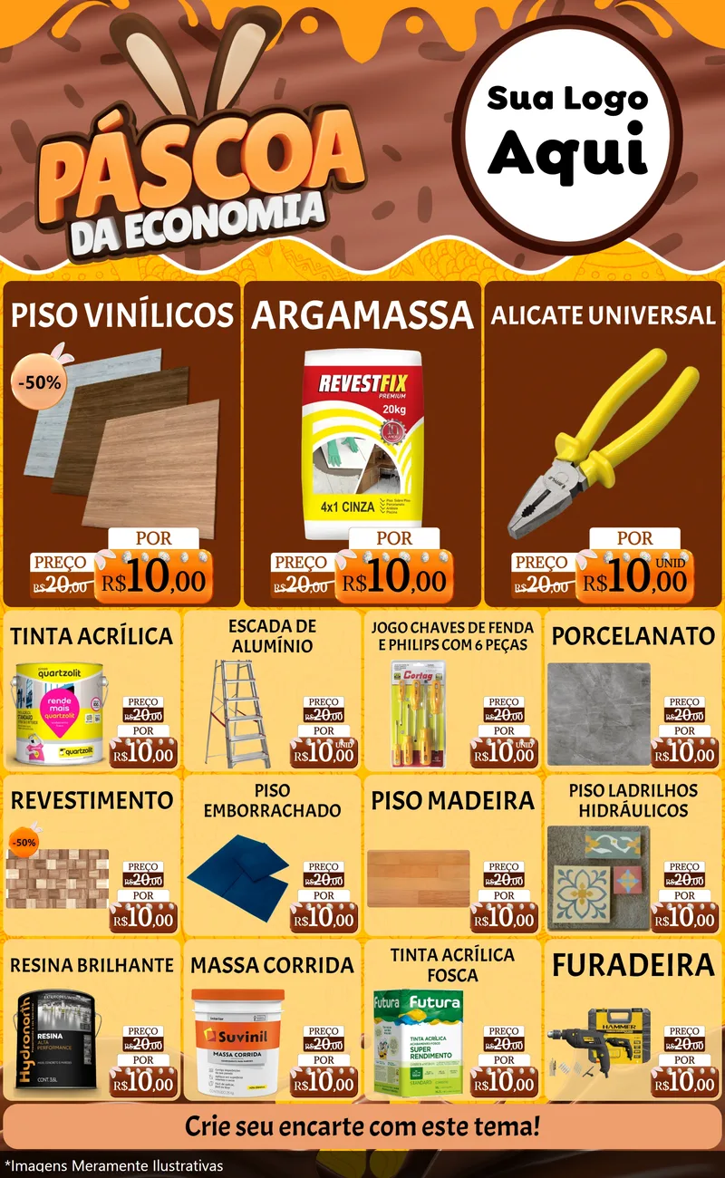 Modelo de Encarte para Encarte Grande com o tema Páscoa da Economia para Material para Construção