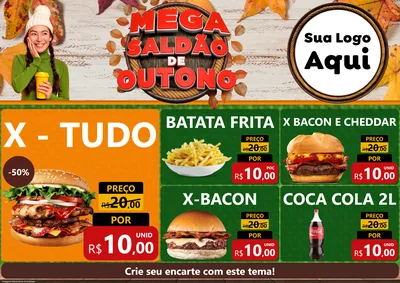 Modelo de Encarte para Encarte A4 Horizontal com o tema Mega Saldão de Outono para Hamburgueria