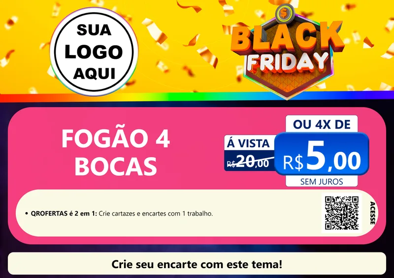 Modelo de Cartaz para Cartaz A4 Horizontal com o tema Black Friday para Móveis e Eletro