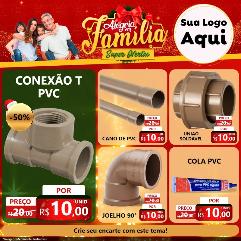 Modelo de Rede Social para Feed Facebook com o tema Alegria em Família Super Ofertas - Natal para Tubos e conexões