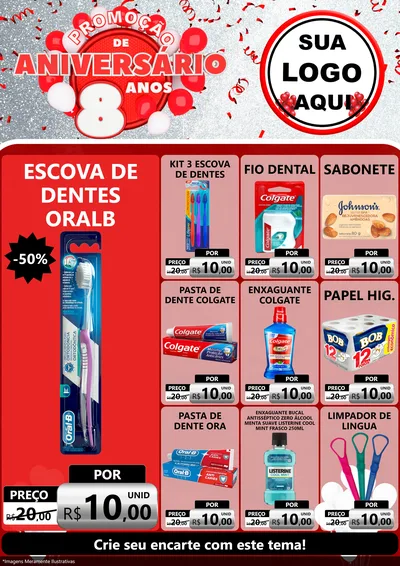 Modelo de Encarte para Encarte A4 Vertical com o tema Promoção de Aniversário - 8 Anos para Higiene Pessoal