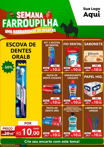 Modelo de Encarte para Encarte A4 Vertical com o tema Semana Farroupilha - Uma Barbaridade de Ofertas para Higiene Pessoal