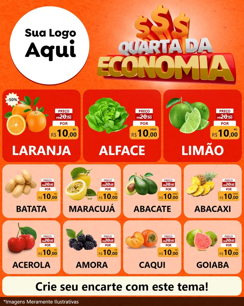 Modelo de Rede Social para Feed Instagram com o tema Quarta da Economia para Hortifrúti
