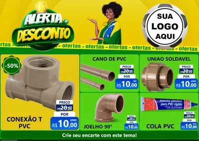 Modelo de Encarte para Encarte A4 Horizontal com o tema Alerta de Desconto para Tubos e conexões