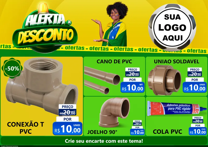 Modelo de Encarte para Encarte A4 Horizontal com o tema Alerta de Desconto para Tubos e conexões
