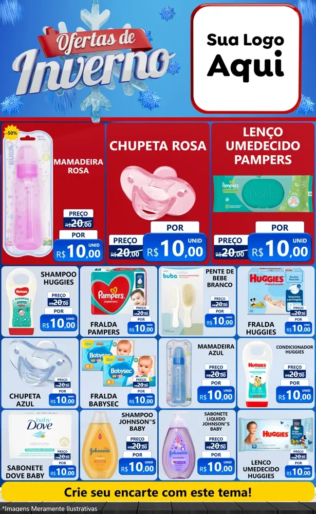 Modelo de Encarte para Encarte Grande com o tema Ofertas de Inverno para Bebês