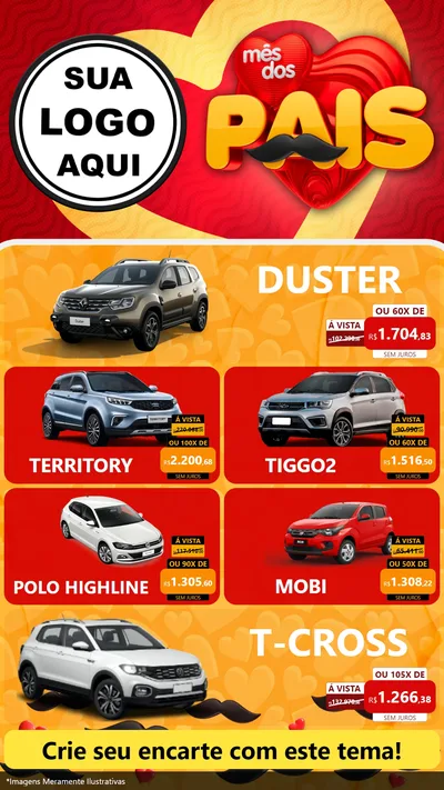 Modelo de TV para TV Vertical com o tema Mês Dos Pais para Concessionaria de Carros