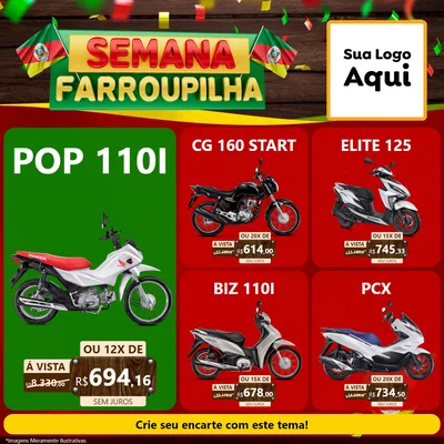Modelo de Rede Social para Feed Facebook com o tema Semana Farroupilha para Concessionaria de Motos