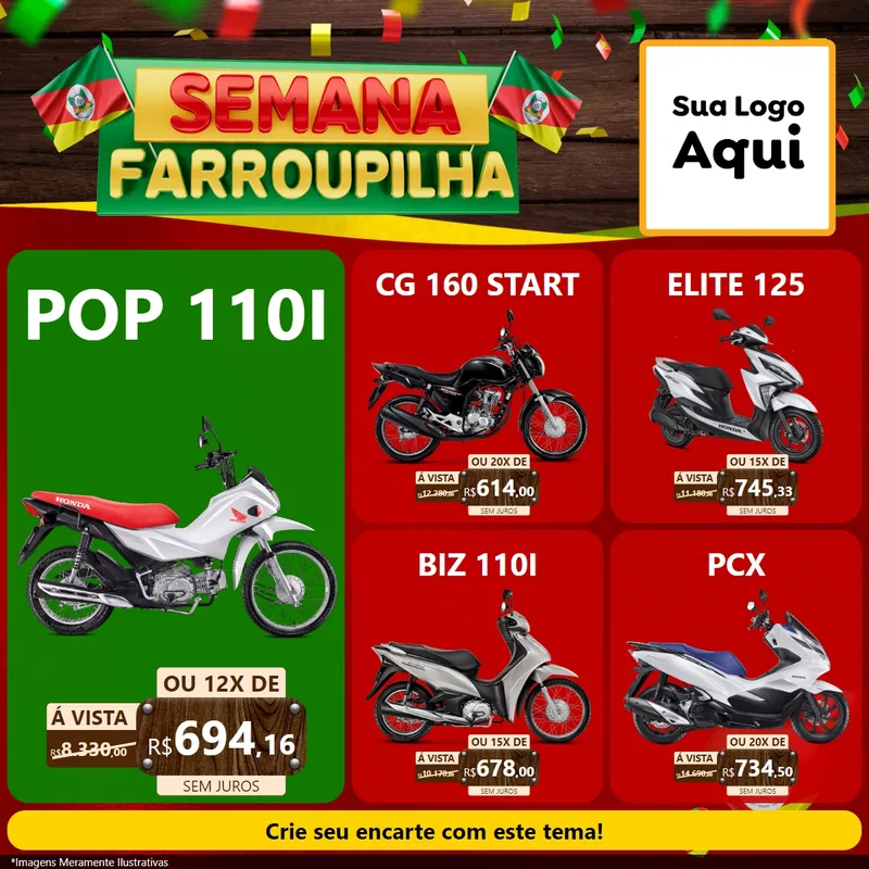 Modelo de Rede Social para Feed Facebook com o tema Semana Farroupilha para Concessionaria de Motos