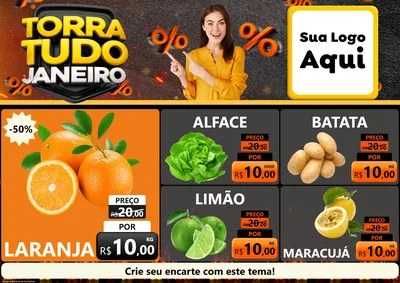 Modelo de Encarte para Encarte A4 Horizontal com o tema Torra Tudo Janeiro para Hortifrúti