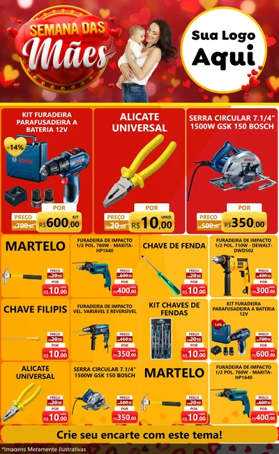 Modelo de Encarte para Encarte Grande com o tema Semana das Mães para Maquinas e Ferramentas