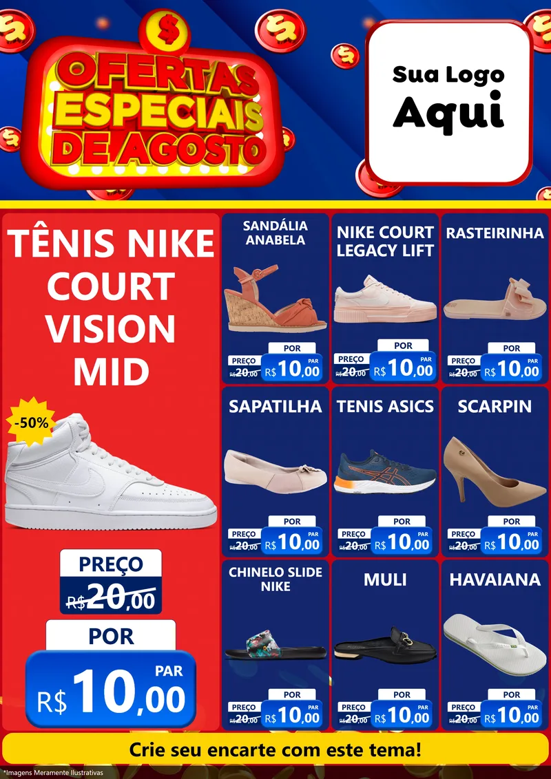 Modelo de Encarte para Encarte A4 Vertical com o tema Ofertas Especiais de Agosto para Calçados