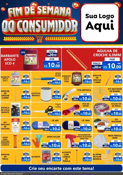 Modelo de Encarte para Encarte A4 Vertical com o tema Fim de Semana do Consumidor para Armarinho e Aviamentos