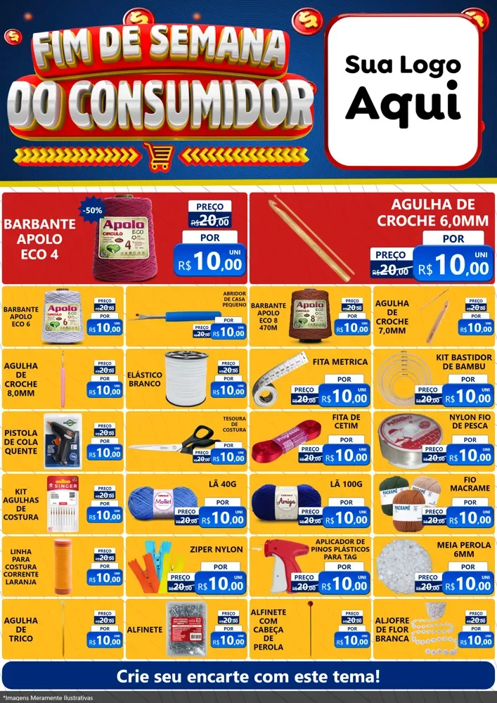 Modelo de Encarte para Encarte A4 Vertical com o tema Fim de Semana do Consumidor para Armarinho e Aviamentos